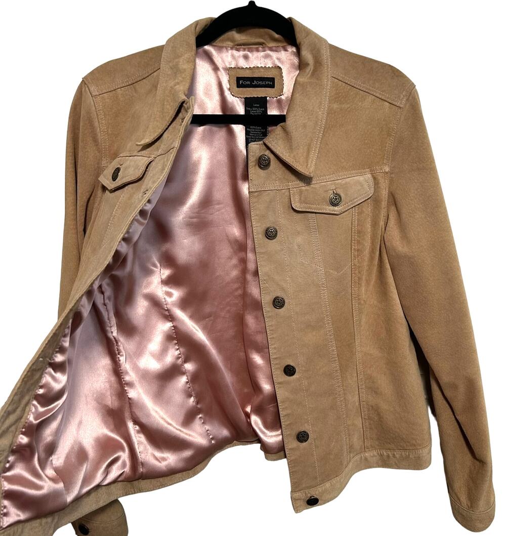 For Joseph Washable Suede Jacket Sz L Y2K Camel Pink Lined Jean Style 2000s